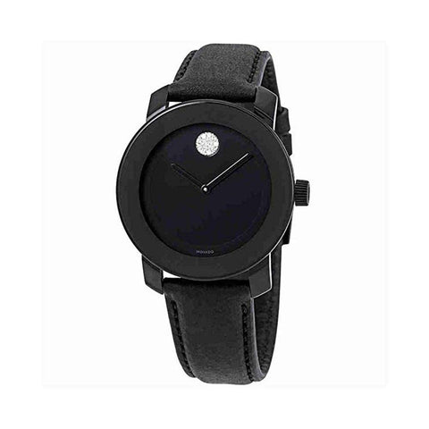 Movado Bold Black Dial Black Leather Ladies Watch 3600483 Movado