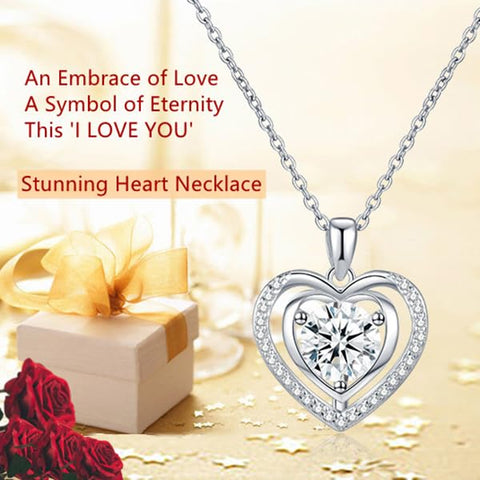 Diamond 'I LOVE YOU' Heart Pendant Necklace for Wife 1-3Ct Anniversary Romantic Birthday Gift for Wife ,Jewelry for Wife Her Women Girlfriend Wedding Anniversary Christmas Valentine's Day Mother's Day Engagements Gifts Hoaritik