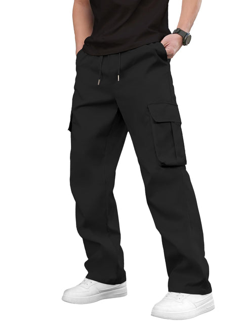 PLEPAN Men's Casual Cargo Pants Drawstring Hiking Pants Workout Tactical Joggers Sweatpants for Men Black X-Large