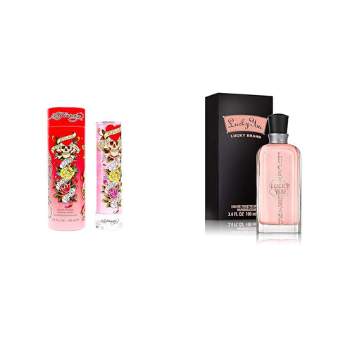 Ed Hardy Women's Perfume Fragrance by Christian Audigier, Eau De Parfum, 3.4 Fl Oz & LUCKY You Perfume for Women, Eau de Toilette Day or Night Spray with Fresh Flower Citrus Scent, 3.4 oz, LUCF00006 ED HARDY