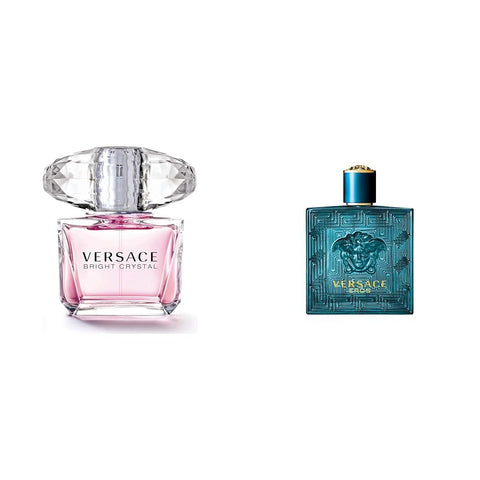 Versace Bright Crystal Eau de Toilette Spray for Women, 3 Fl Oz & Eros for Men 3.4 oz Eau de Toilette Spray Versace