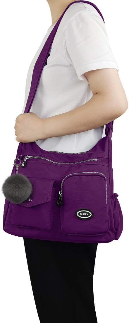 SUKRY Nylon Crossbody Bag for Women with Anti theft RFID Pocket, Waterproof Shoulder Bag Travel Purses and Handbag (Gorgeous purple) SUKRY