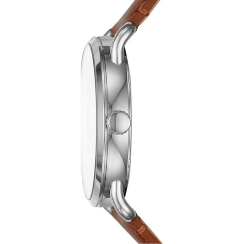 Fossil Men's Copeland Quartz Stainless Steel and Leather Three-Hand Watch, Color: Silver, Luggage (Model: FS5661) Fossil