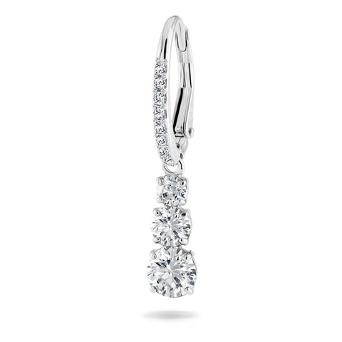 Swarovski Stilla Attract Trilogy Drop Pierced Earrings with White Crystals on a Rhodium Plated Setting with Hinged Closure