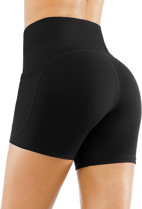 THE GYM PEOPLE High Waist Yoga Shorts for Women Tummy Control Fitness Athletic Workout Running Shorts with Deep Pockets (Small, Black) THE GYM PEOPLE
