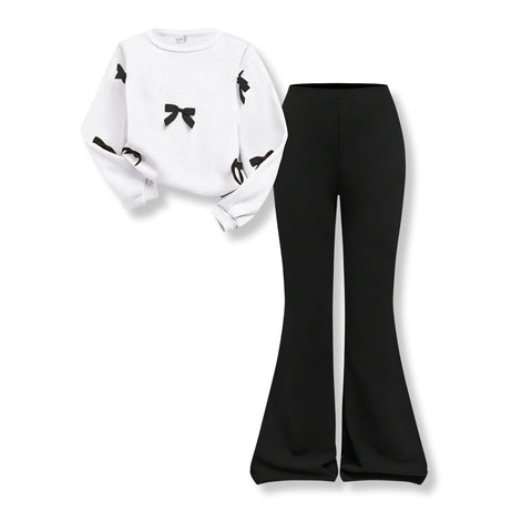 Voxikidio Girls Clothes Size 9-10 Long Sleeve Butterfly Sweatshirt & Flared Pants 2Pcs Clothing Set Fall Winter Outfits White (9-10Years)