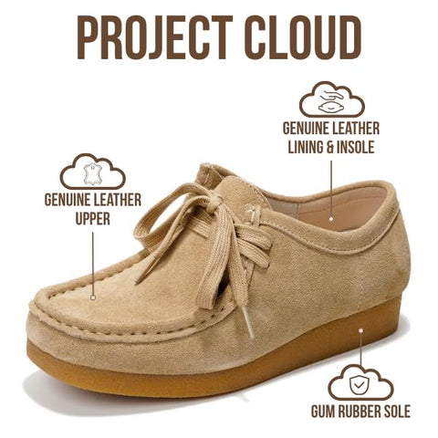 Project Cloud 100% Genuine Leather Womens Shoes - Memory Foam Insole Oxford Shoes For Women Footwear - Lightweight Anti-Slip Sole Casual Work Loafers with Lace (WALLY,WHEAT, 9)