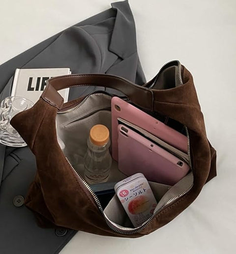 Women’s Trendy Suede Tote Bag Shoulder Bags For Women Fall Underarm Bag Winter Hobo Bag Work Purses Suede Travel Handbag