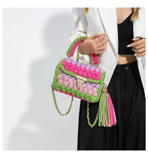 SDIYABOLO Handmade Crochet Wedding Party Purse Crossbody Bags for Women Shoulder Bag Clutch Flap Evening Bag (Olive Green-08) SDIYABOLO