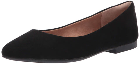 Amazon Essentials Women's Pointed-Toe Ballet Flat, Black Microsuede, 8.5