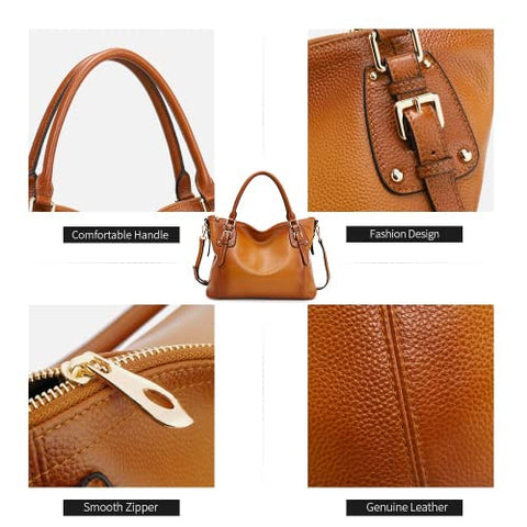 Kattee Genuine Leather Handbags Tote Shoulder Bag for Woman Satchel Designer Purse Top Handles Crossbody Bag Large Capacity Kattee