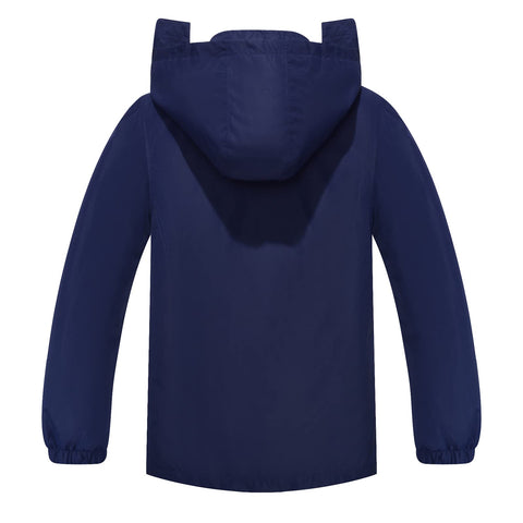 SaphiRose Kids Rain Jacket Waterproof Raincoat Mesh Lined Coat with Removable Hood for Boys Girls (Navy,10-12 years)