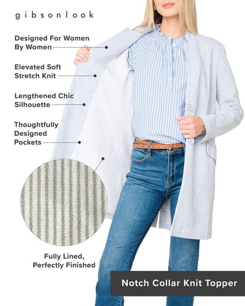 GIBSONLOOK Women Notch Collar Knit Topper, Lined Tailored Sweater Jacket, Business Casual Outfits for Women, Heather Grey- S