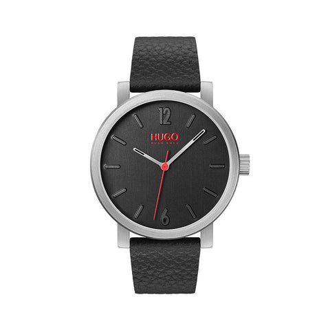 HUGO #RASE Men Quartz Stainless Steel and Leather Strap Casual Watch, Color: Black (Model: 1530115) HUGO