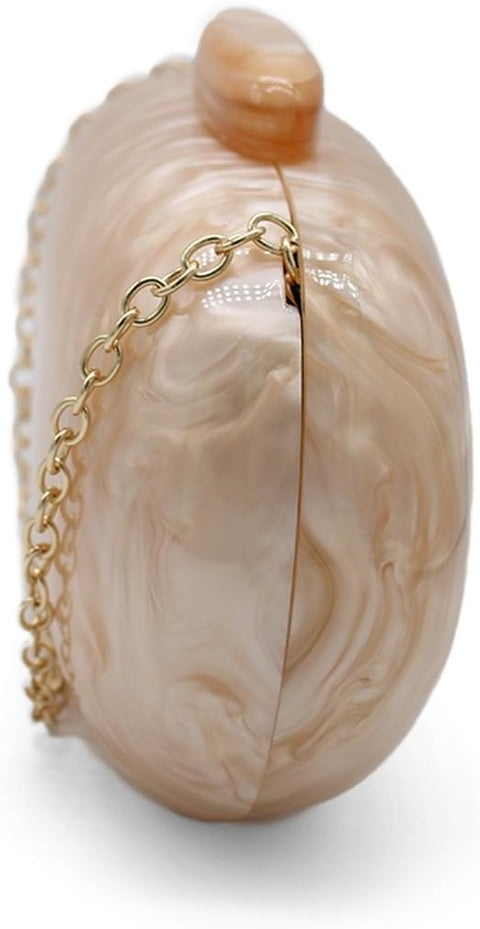 GSYPS Acrylic Evening Clutch Bag for Women Shell Shape Shoulder Crossbody Bag Glitter Marble Purse Handbag Champagne GSYPS