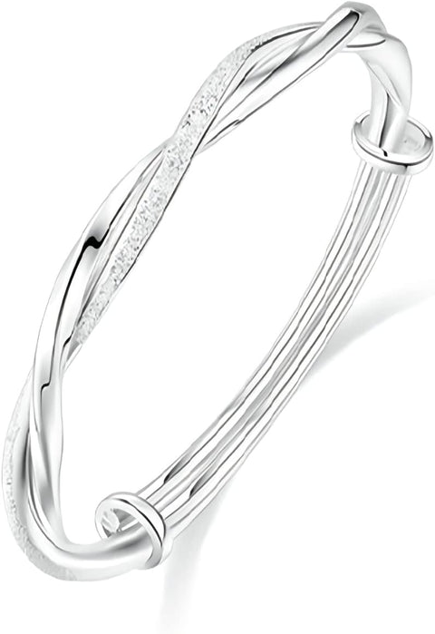 Kim Carrey S925 Silver Bangle Bracelet for Women, Elegant Women‘s Sterling Silver Bracelet Bangle Adjustable 6.4-7.8 inches Small Size (Mobius) Kim Carrey