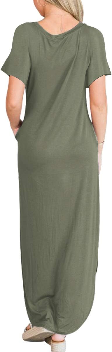 ANRABESS Women's Summer Casual Loose Short Sleeve Long T Shirt Dress Split Maxi Beach Sundress Travel Vacation Outfits Olive Small ANRABESS