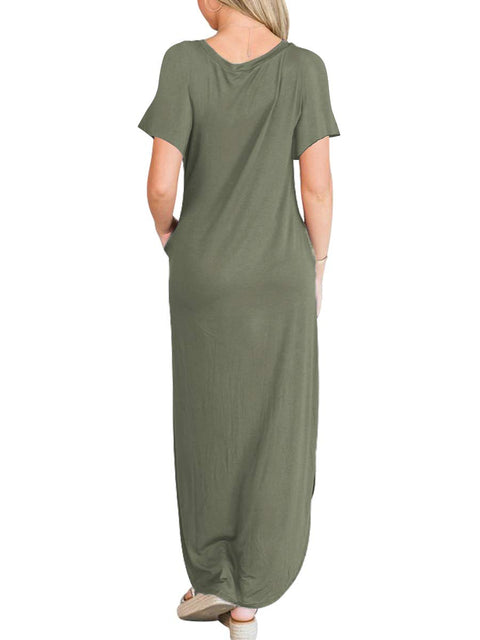ANRABESS Women's Summer Casual Loose Short Sleeve Long T Shirt Dress Split Maxi Beach Sundress Travel Vacation Outfits Olive Small ANRABESS