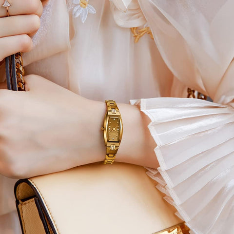 OLEVS Watch for Women Ladies Slim Thin Elegant Analog Quartz Diamond Tungsten Steel Square Shape Small Face Waterproof Wrist Watch Gold OLEVS