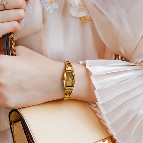 OLEVS Watch for Women Ladies Slim Thin Elegant Analog Quartz Diamond Tungsten Steel Square Shape Small Face Waterproof Wrist Watch Gold OLEVS