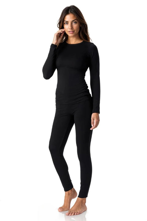 Thermajane Long Johns Thermal Underwear for Women Fleece Lined Base Layer Pajama Set Cold Weather (2X-Large, Black) Thermajane