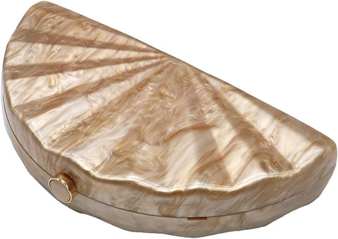 PENGZHI Women Fan Shell Acrylic Clutch Purse Marble Evening Bag Unique Handbag Cute Shell Clutch Wedding Purse for Party Cocktail, Brown PENGZHI