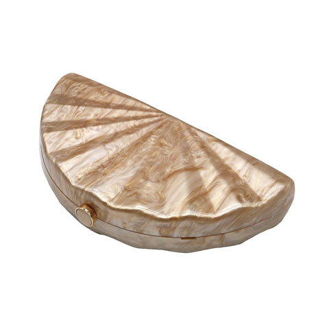 PENGZHI Women Fan Shell Acrylic Clutch Purse Marble Evening Bag Unique Handbag Cute Shell Clutch Wedding Purse for Party Cocktail, Brown PENGZHI