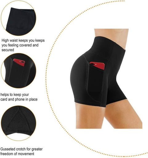 THE GYM PEOPLE High Waist Yoga Shorts for Women Tummy Control Fitness Athletic Workout Running Shorts with Deep Pockets (Small, Black) THE GYM PEOPLE