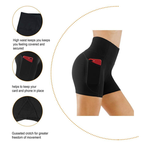 THE GYM PEOPLE High Waist Yoga Shorts for Women Tummy Control Fitness Athletic Workout Running Shorts with Deep Pockets (Small, Black) THE GYM PEOPLE