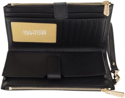 Michael Kors Women's Jet Set Travel Double Zip Wristlet, Black Saffiano, One Size Michael Kors