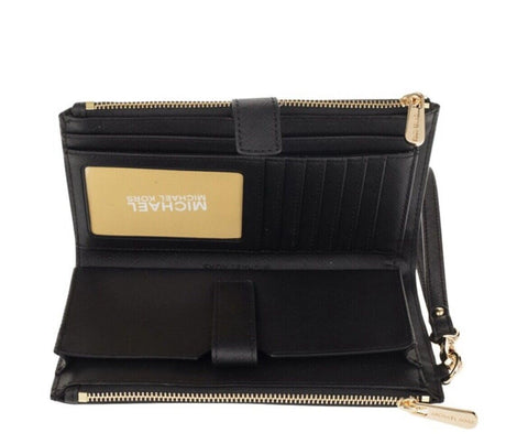 Michael Kors Women's Jet Set Travel Double Zip Wristlet, Black Saffiano, One Size Michael Kors