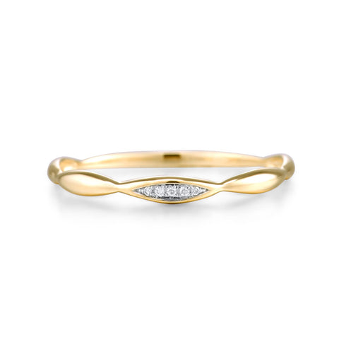 Santuzza 10K Yellow Solid Gold Genuine Diamond Dainty Twisted Stacking Ring for Women (6) Santuzza