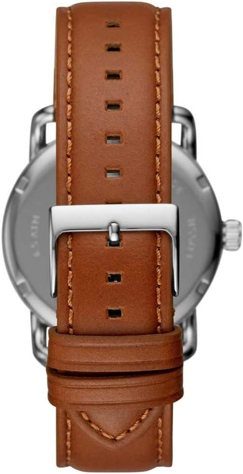 Fossil Men's Copeland Quartz Stainless Steel and Leather Three-Hand Watch, Color: Silver, Luggage (Model: FS5661) Fossil