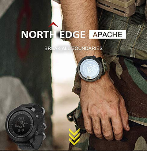 North Edge Apache Tactical Sports Watches for Men , Outdoor Survival Military Compass Rock Solid Digital Watches with Durable Band, Steps Tracker Pedometer Calories (Green)… NORTH EDGE