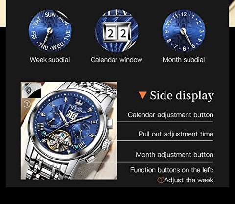 OLEVS Watches for Men Skeleton Automatic Mechanical Diamond Self Winding Gold Luxury Wristwatch Luminous Waterproof Business Dress Watch OLEVS