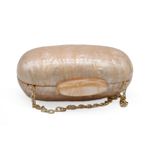GSYPS Acrylic Evening Clutch Bag for Women Shell Shape Shoulder Crossbody Bag Glitter Marble Purse Handbag Champagne GSYPS