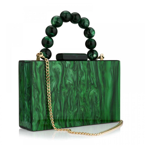 Acrylic Purses Evening Clutch Bag Marbling Handbags for Women Cross Body Bag with Pearl Chain Formal Wedding Prom Party (Dark Green) jessie