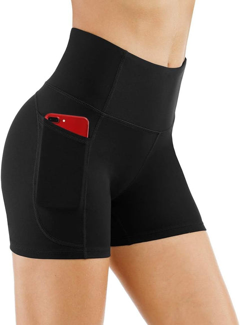 THE GYM PEOPLE High Waist Yoga Shorts for Women Tummy Control Fitness Athletic Workout Running Shorts with Deep Pockets (Small, Black) THE GYM PEOPLE