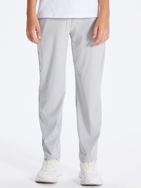DEVOROPA Youth Boys Flat Front Dress Pants Stretch Golf Athletic Casual School Uniform Khaki Chino Twill Sweat Pants Pockets Light Gray L