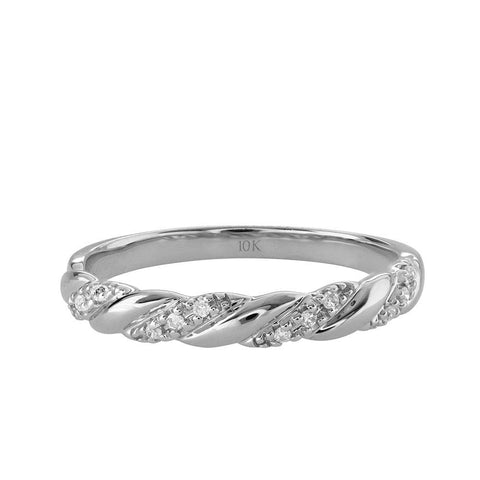 10K White Gold Diamond-Accent Twist Promise Ring, Anniversary Ring or Wedding Band for Women; Promise Rings for Her, Gold Rings for Women (I-J Color, I2 Clarity), Size 6, by Brilliant Expressions Brilliant Expressions