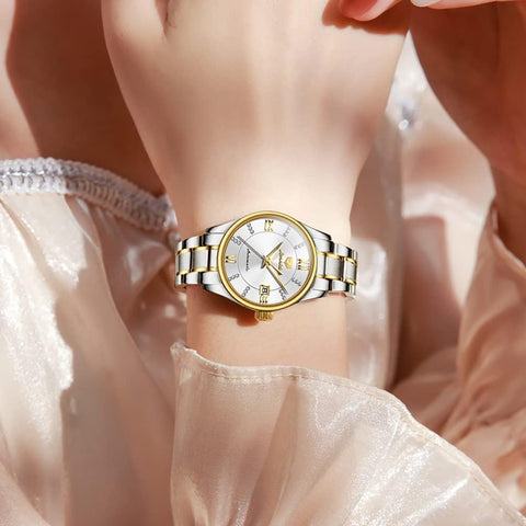 OLEVS Women Watches Automatic Mechanical Luxury Diamond Dress White Wrist Watches Stainless Steel Waterproof Luminous Date OLEVS