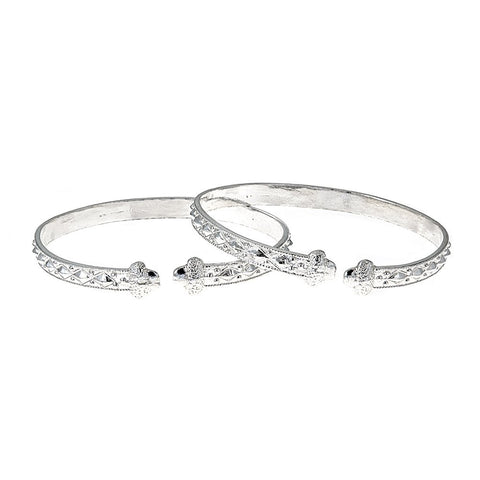 Better Jewelry Solid .925 Sterling Silver Flat West Indian Bangles with Acorn Ends, 1 pair (Made in the USA) Better Jewelry