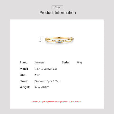 Santuzza 10K Yellow Solid Gold Genuine Diamond Dainty Twisted Stacking Ring for Women (6) Santuzza