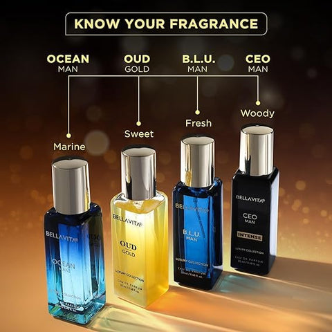 Eau De Parfum Gift Set 4 x 20ml for Men & Women with OUD GOLD, OCEAN, B.L.U & CEO Man Perfume|Long Lasting EDP Fragrance Scent Generic
