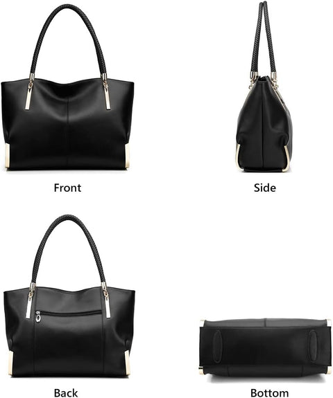 Leather Handbags for Women Leather Lady Large Top-handle Bag Satchel Handbags for Women, Genuine Leather Ladies Top-handle Shoulder Bag (Black) FOXLOVER