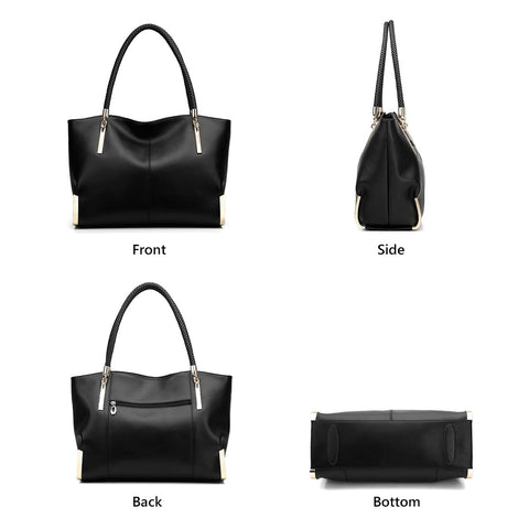 Leather Handbags for Women Leather Lady Large Top-handle Bag Satchel Handbags for Women, Genuine Leather Ladies Top-handle Shoulder Bag (Black) FOXLOVER