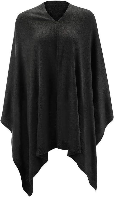 Fomolom Women Ponchos Sweater Versatile Lightweight Solid Knitted Shawl Wrap Scarf Cape Accessories for Womens Black