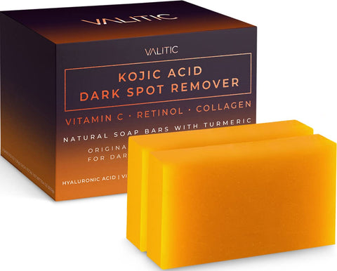 VALITIC Kojic Acid Dark Spot Remover Soap Bars with Vitamin C, Retinol, Collagen, Turmeric - Original Japanese Complex Infused with Hyaluronic Acid, Vitamin E, Shea Butter, Castile Olive Oil (2 Pack) VALITIC