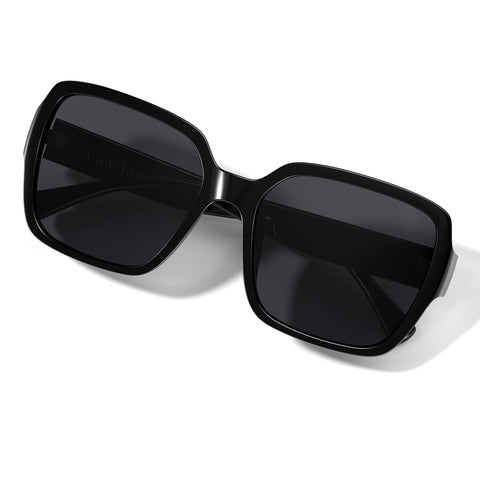 ViewJoy Oversized Sunglasses for Womens Polarized Square Fashion Designer Classic Trendy Black Frame