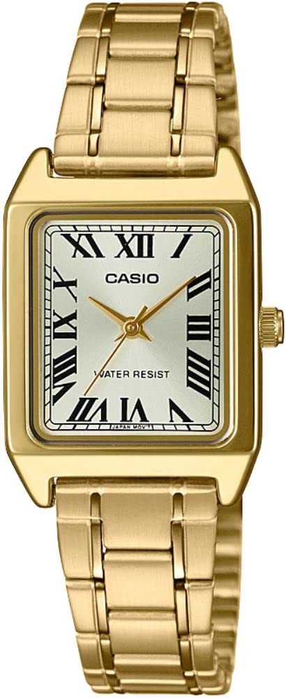 Casio LTP-V007G-9B Women's Rectangular Gold Tone Stainless Steel Roman Gold Dial Dress Watch Casio